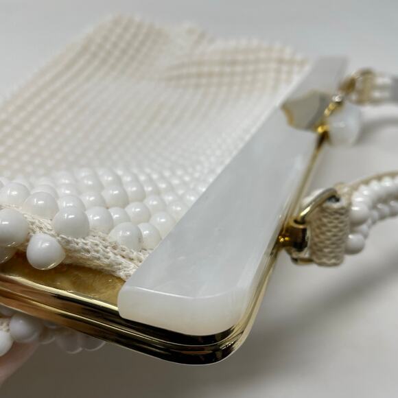 Vintage La Regale White Plastic Pearl Beaded Handbag Purse 60s Regency MCM - Picture 10 of 14